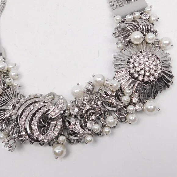 WHBM White House Black Market Glass Pearl Cluster Statement Necklace (52725) - Picture 3 of 5